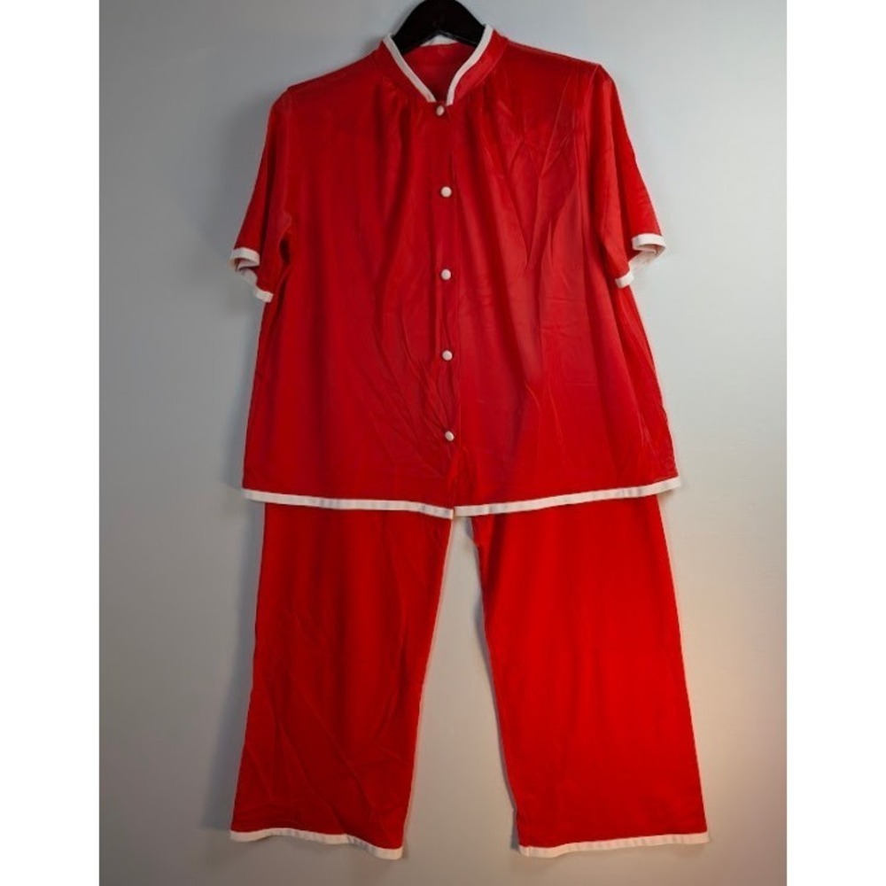 Vintage 60'S Henson Kickernick Pajama‎ Set Women's M Red Nylon Made in USA